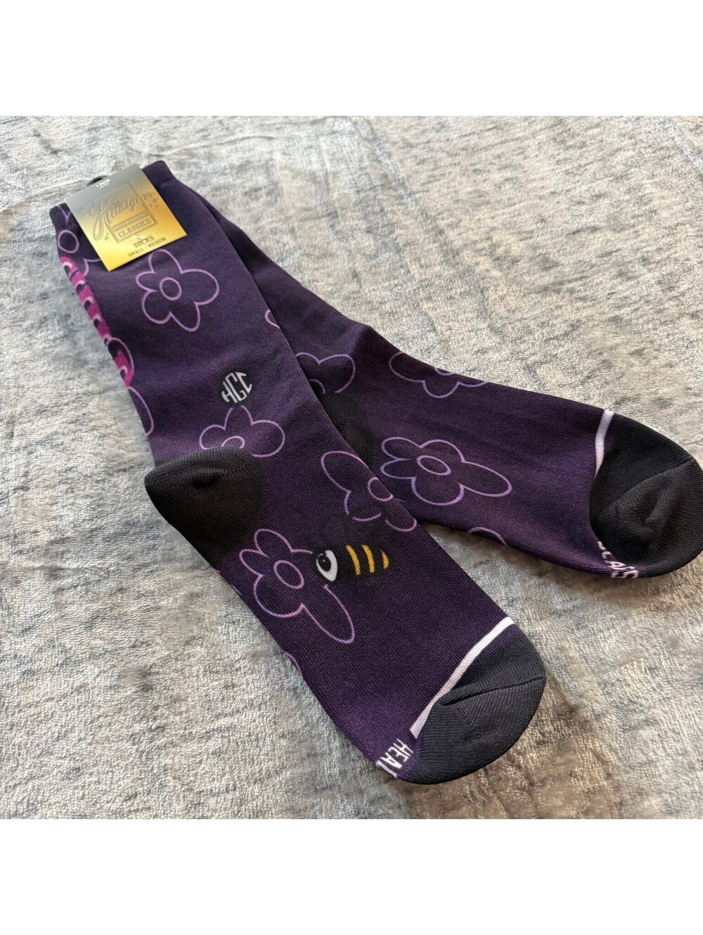 Headgear Classics Socks Men's Purple S/M Floral Bee Combed Cotton Crew